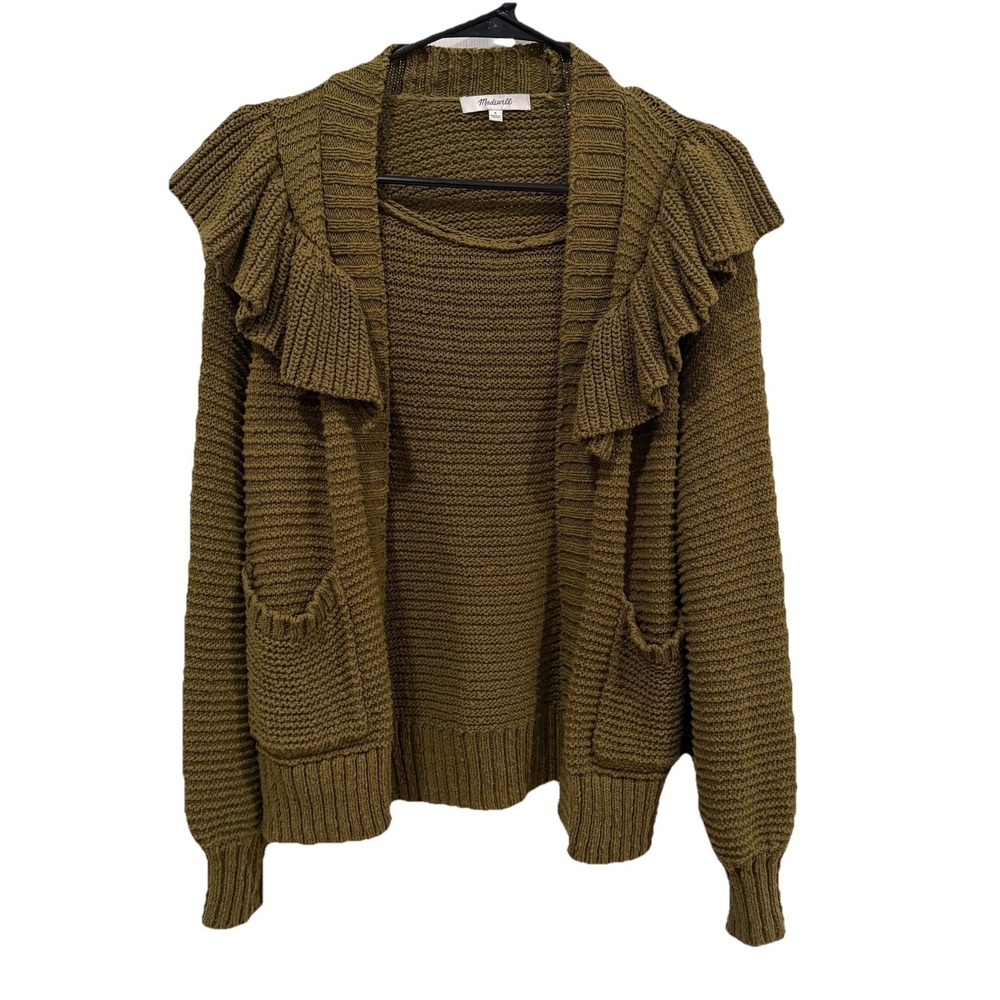Women's MADEWELL Ruffle Cardigan Sweater MA699 Green Size Small Ruffled